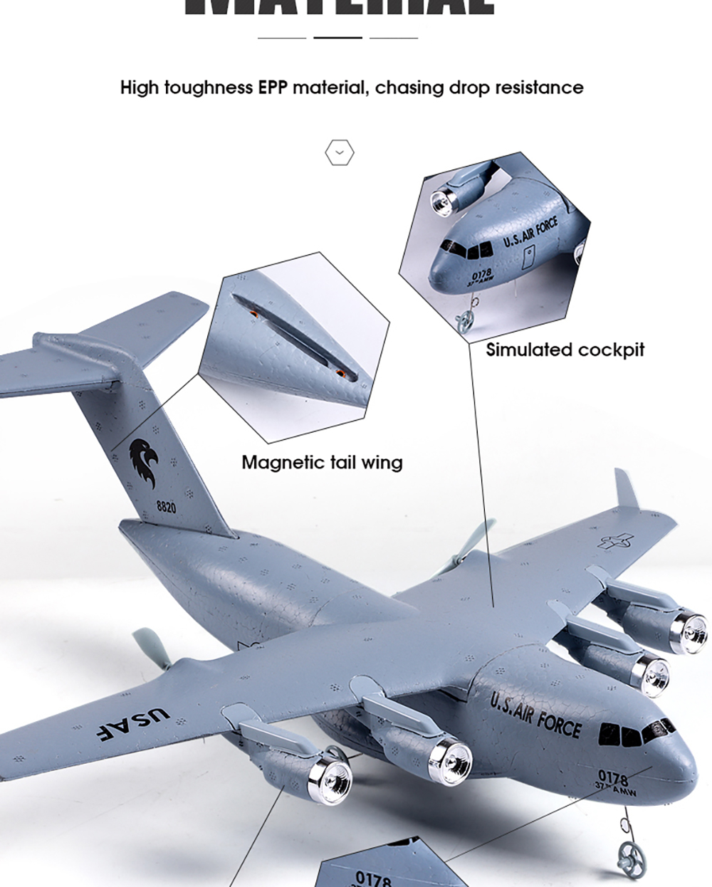 C17-C-17-Transport-390mm-Spannweite-24GHz-2CH-6-Achsen-Gyro-EPP-RC-Segelflugzeug-RTF-fuumlr-Anfaumln-2001212-10